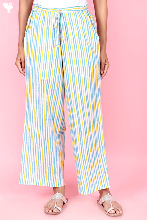 Cambric Cotton Straight Pants In Block Print